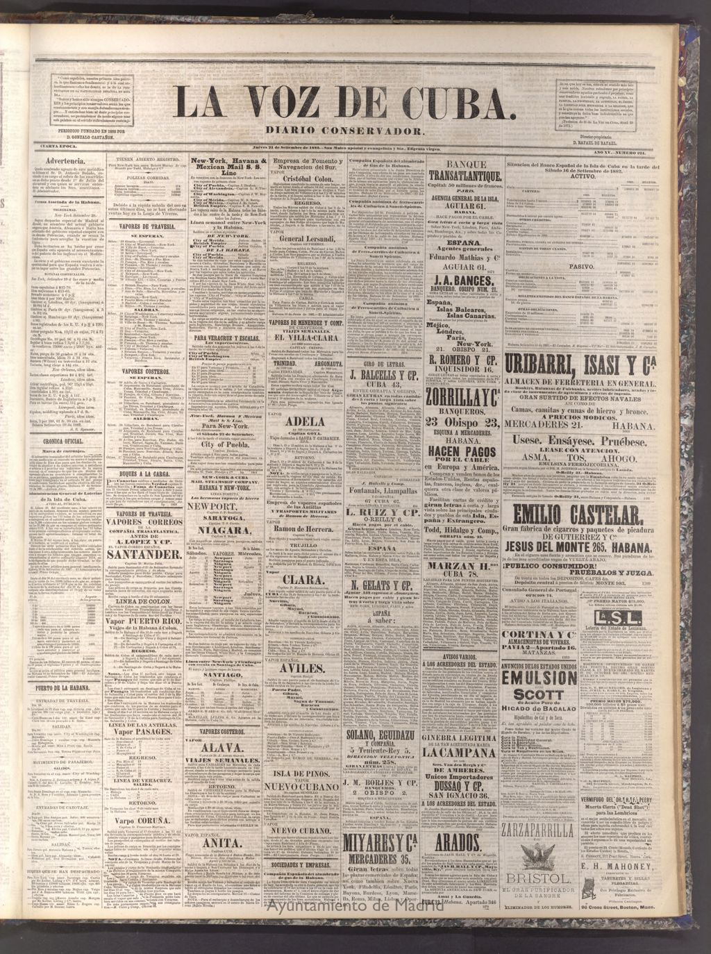 Miniatura de La Voz de Cuba: diario conservador del 21 de septiembre de 1882