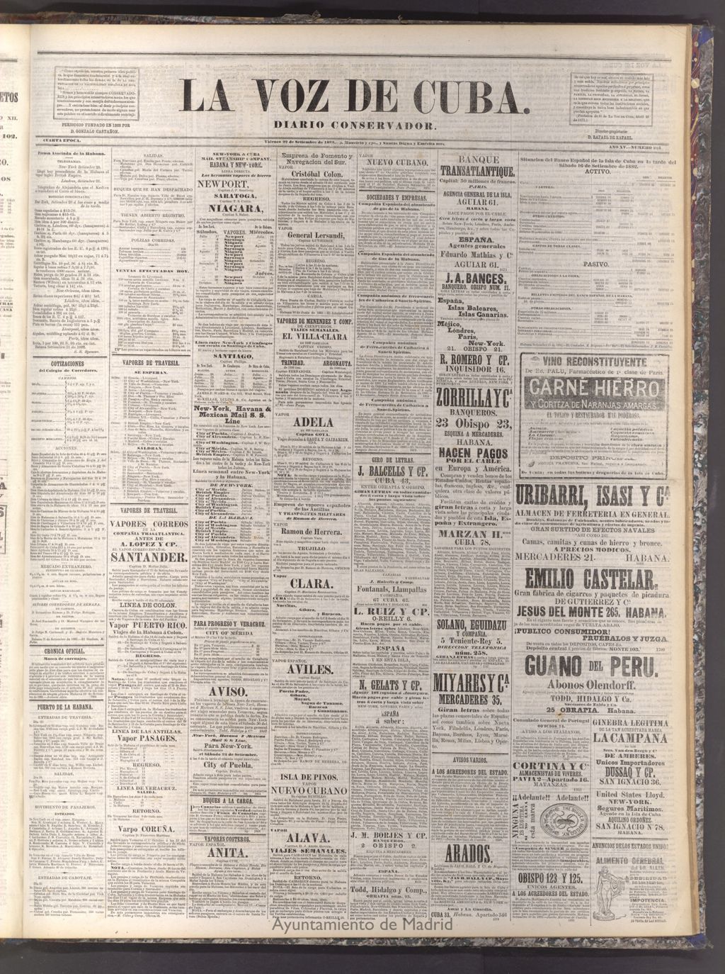 Miniatura de La Voz de Cuba: diario conservador del 22 de septiembre de 1882