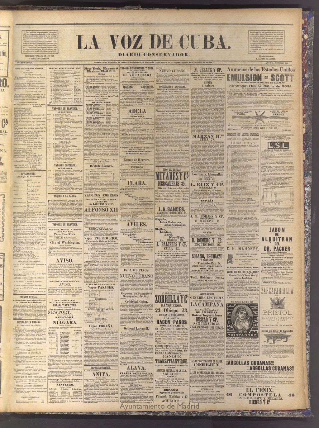 Miniatura de La Voz de Cuba: diario conservador del 30 de septiembre de 1882