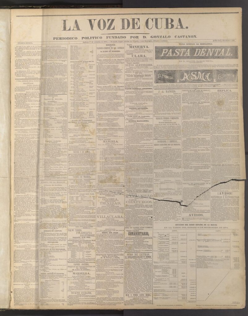 Miniatura de La Voz de Cuba: diario conservador del 1 de octubre de 1874