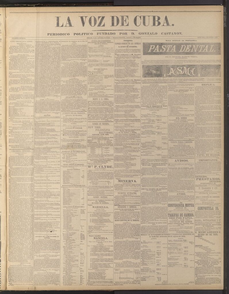 Miniatura de La Voz de Cuba: diario conservador del 3 de octubre de 1874