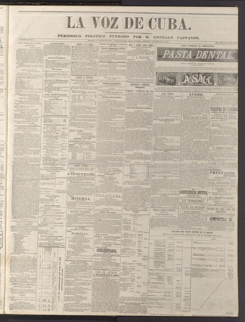 Miniatura de La Voz de Cuba: diario conservador del 8 de octubre de 1874