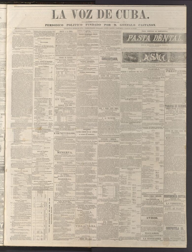 Miniatura de La Voz de Cuba: diario conservador del 9 de octubre de 1874