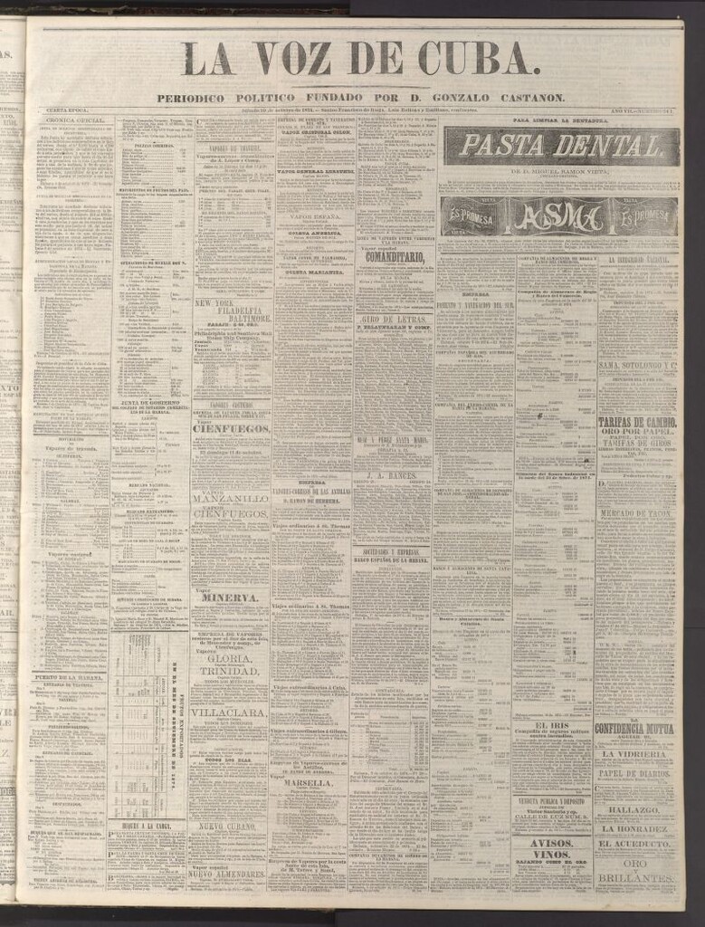 Miniatura de La Voz de Cuba: diario conservador del 10 de octubre de 1874