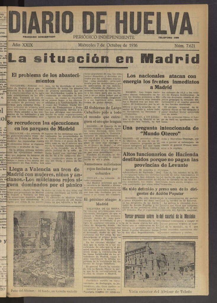 Miniatura de Diario de Huelva : periódico independiente del 7 de octubre de 1936