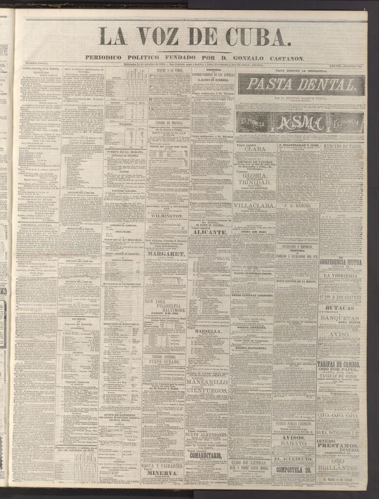 Miniatura de La Voz de Cuba: diario conservador del 14 de octubre de 1874
