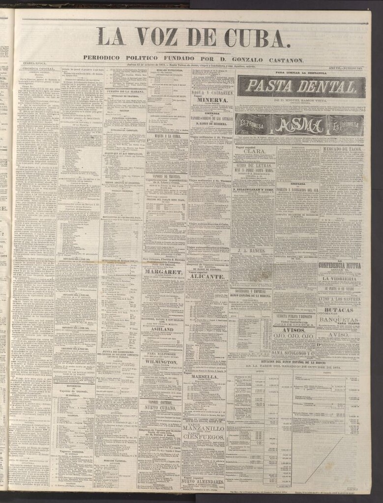 Miniatura de La Voz de Cuba: diario conservador del 15 de octubre de 1874