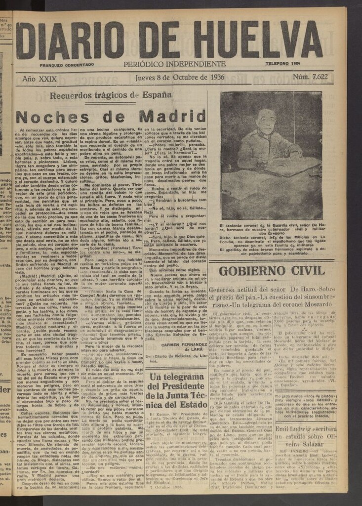 Miniatura de Diario de Huelva : periódico independiente del 8 de octubre de 1936
