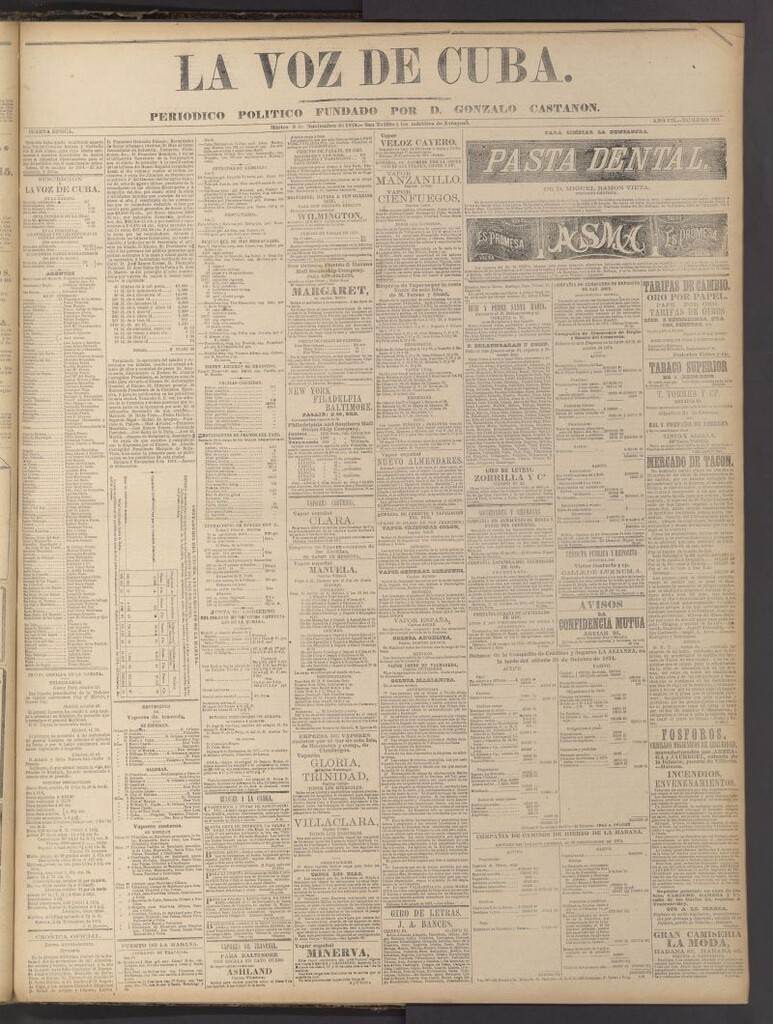 Miniatura de La Voz de Cuba: diario conservador del 3 de noviembre de 1874