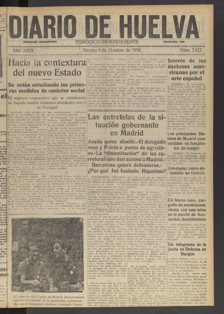 Miniatura de Diario de Huelva : periódico independiente del 9 de octubre de 1936