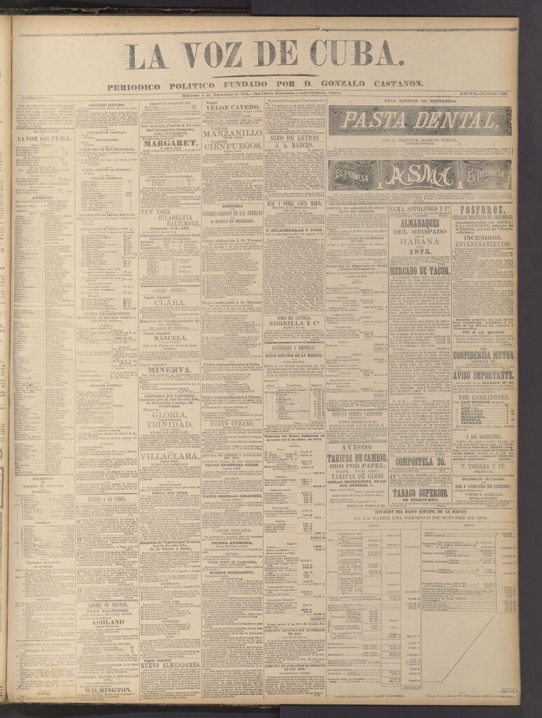 Miniatura de La Voz de Cuba: diario conservador del 4 de noviembre de 1874