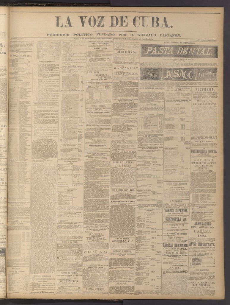 Miniatura de La Voz de Cuba: diario conservador del 5 de noviembre de 1874