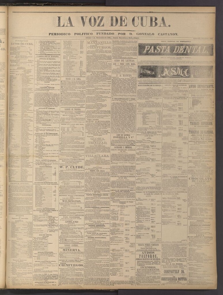Miniatura de La Voz de Cuba: diario conservador del 7 de noviembre de 1874