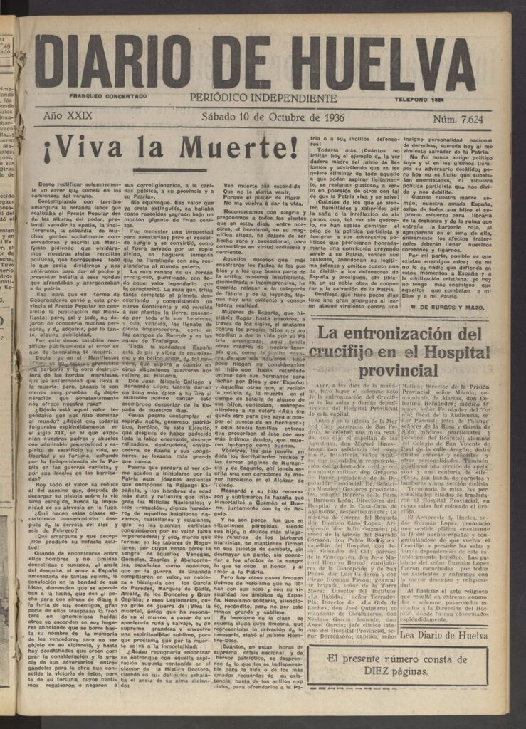 Miniatura de Diario de Huelva : periódico independiente del 10 de octubre de 1936
