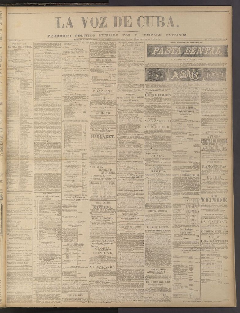 Miniatura de La Voz de Cuba: diario conservador del 2 de diciembre de 1874