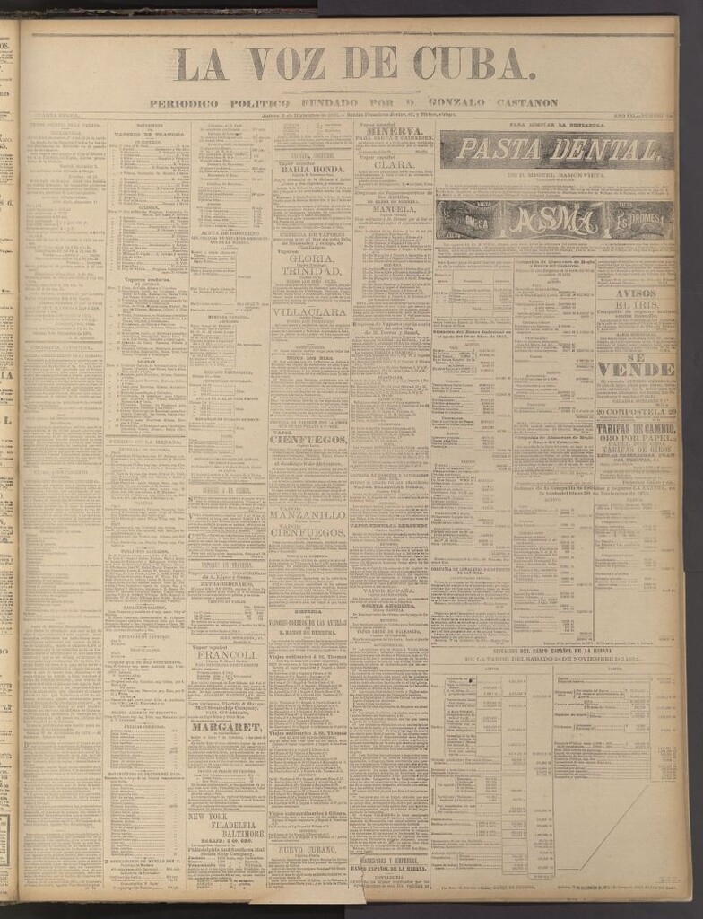 Miniatura de La Voz de Cuba: diario conservador del 3 de diciembre de 1874