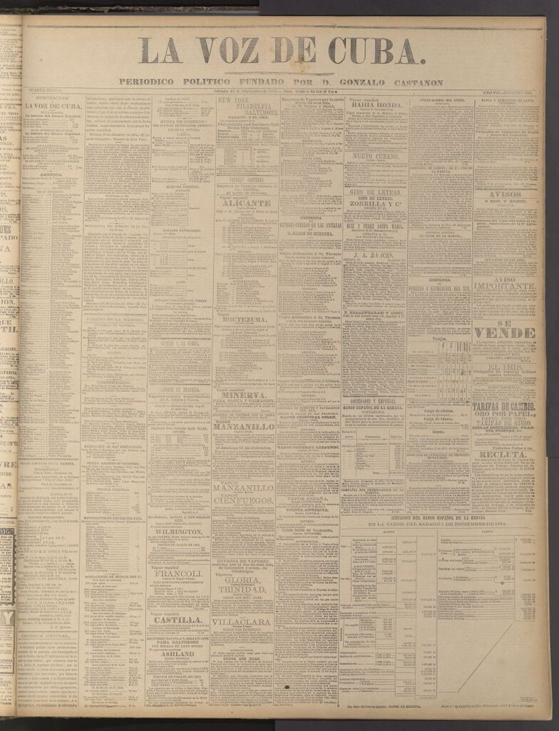 Miniatura de La Voz de Cuba: diario conservador del 12 de diciembre de 1874