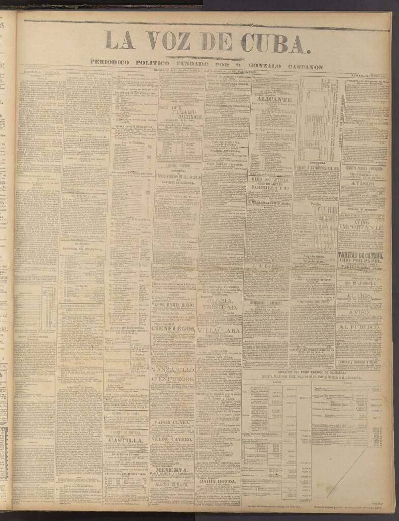 Miniatura de La Voz de Cuba: diario conservador del 19 de diciembre de 1874