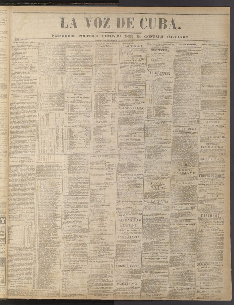 Miniatura de La Voz de Cuba: diario conservador del 24 de diciembre de 1874