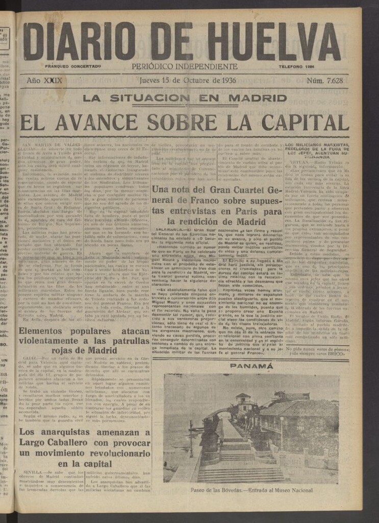 Miniatura de Diario de Huelva : periódico independiente del 15 de octubre de 1936