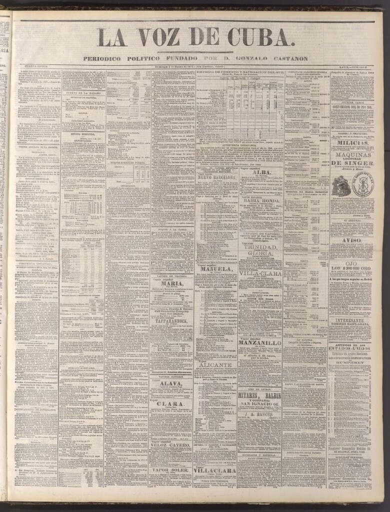 Miniatura de La Voz de Cuba: diario conservador del 7 de enero de 1877