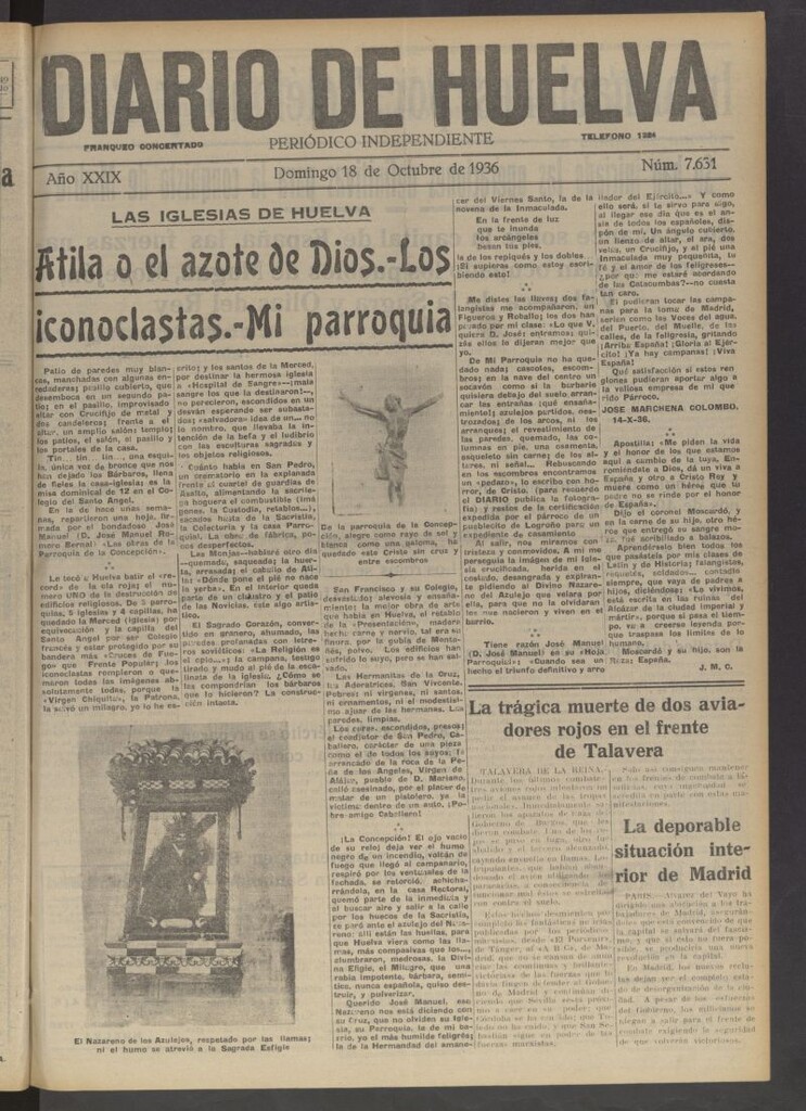 Miniatura de Diario de Huelva : periódico independiente del 18 de octubre de 1936