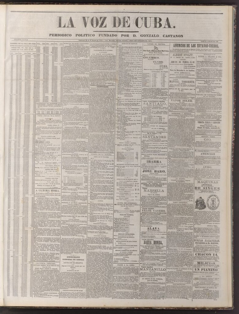 Miniatura de La Voz de Cuba: diario conservador del 16 de febrero de 1877