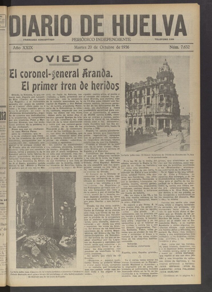 Miniatura de Diario de Huelva : periódico independiente del 20 de octubre de 1936
