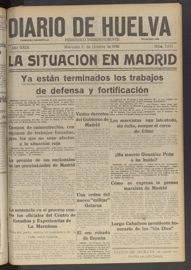 Miniatura de Diario de Huelva : periódico independiente del 21 de octubre de 1936