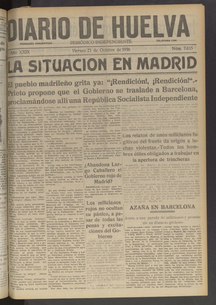 Miniatura de Diario de Huelva : periódico independiente del 23 de octubre de 1936