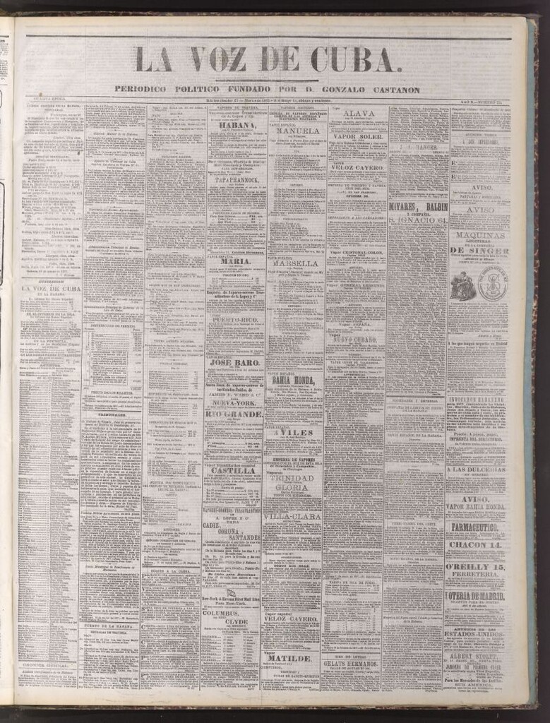 Miniatura de La Voz de Cuba: diario conservador del 27 de marzo de 1877