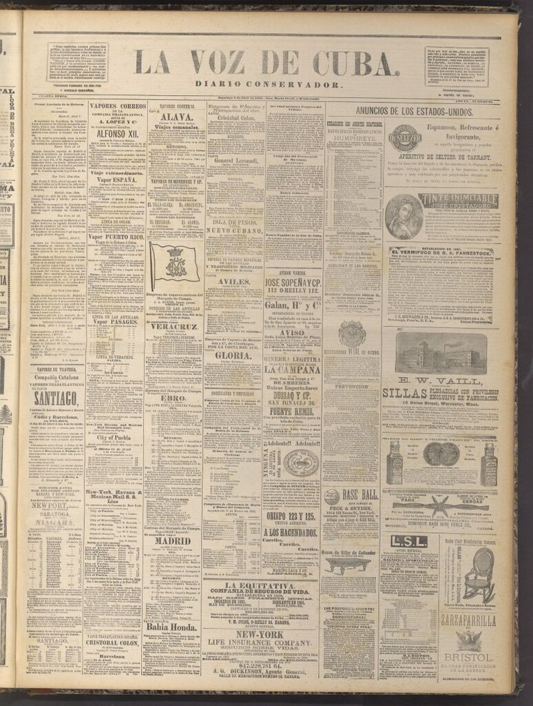 Miniatura de La Voz de Cuba: diario conservador del 9 de abril de 1882