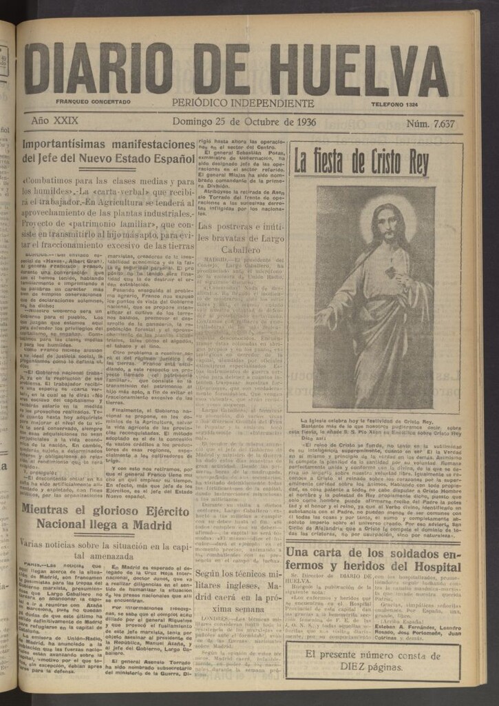 Miniatura de Diario de Huelva : periódico independiente del 25 de octubre de 1936