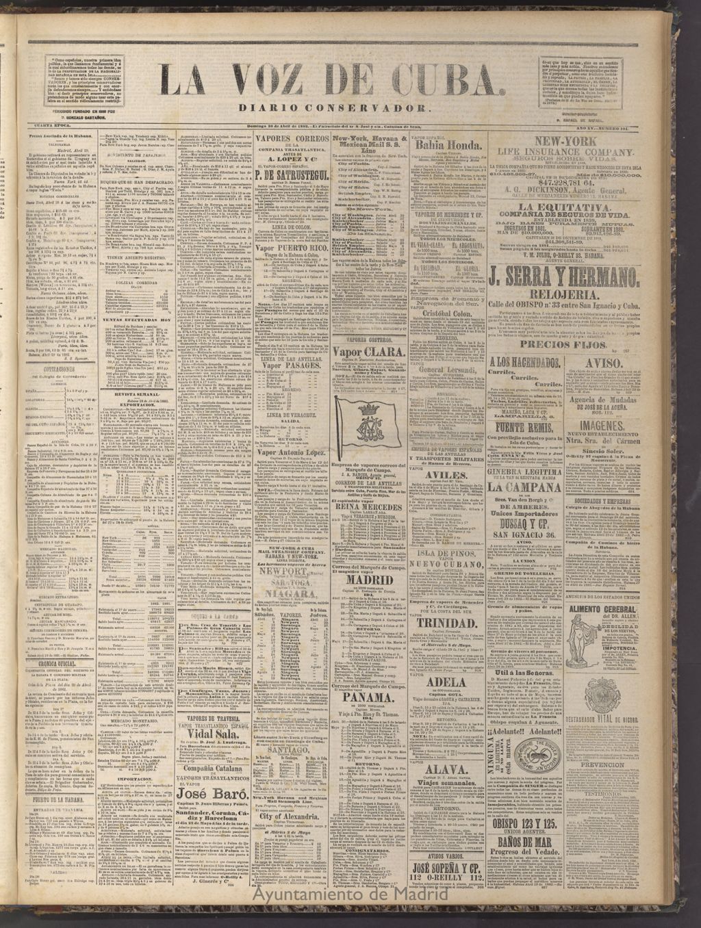 Miniatura de La Voz de Cuba: diario conservador del 30 de abril de 1882