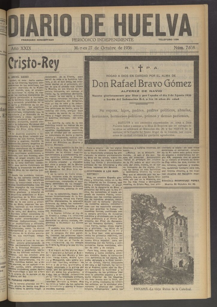 Miniatura de Diario de Huelva : periódico independiente del 27 de octubre de 1936