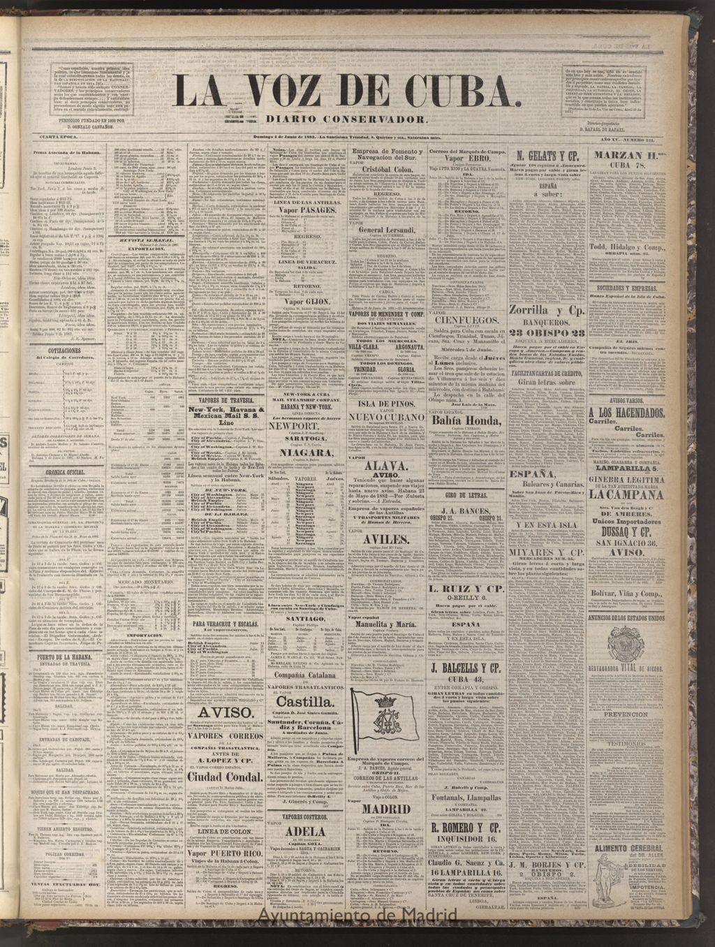 Miniatura de La Voz de Cuba: diario conservador del 4 de junio de 1882