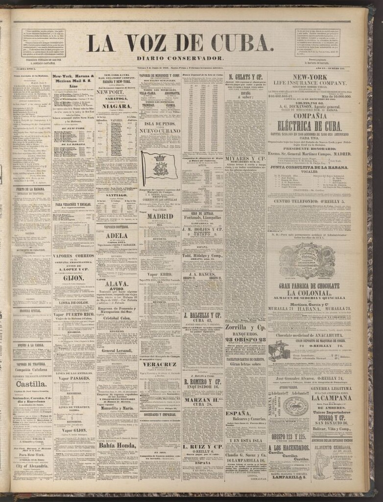 Miniatura de La Voz de Cuba: diario conservador del 9 de junio de 1882