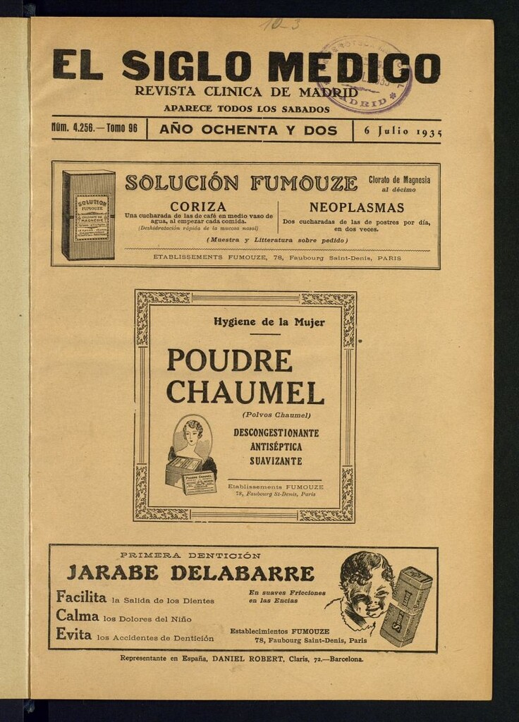 Miniatura de El Siglo médico : boletín de medicina y gaceta médica del 6 de julio de 1935
