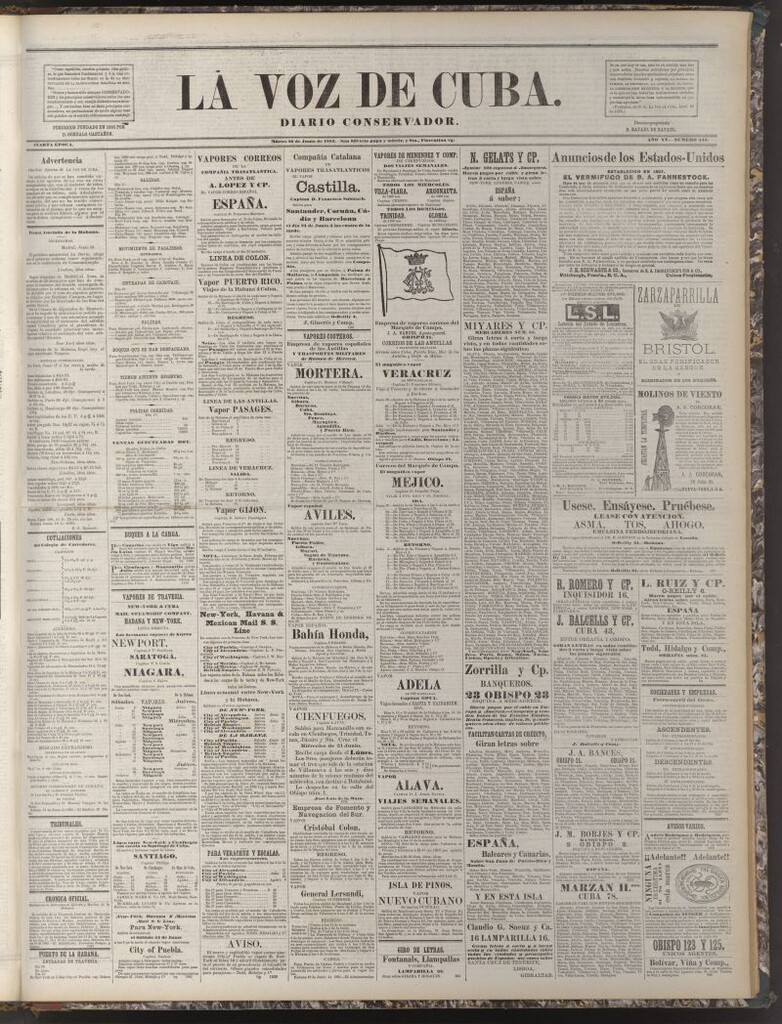 Miniatura de La Voz de Cuba: diario conservador del 20 de junio de 1882