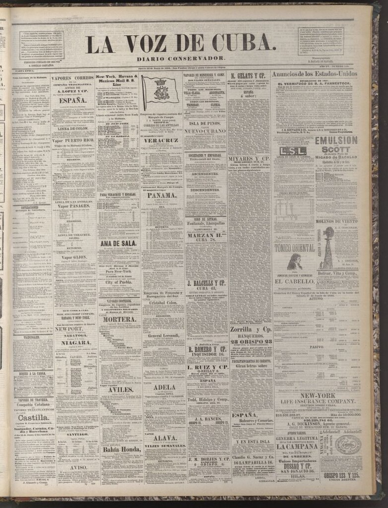 Miniatura de La Voz de Cuba: diario conservador del 22 de junio de 1882