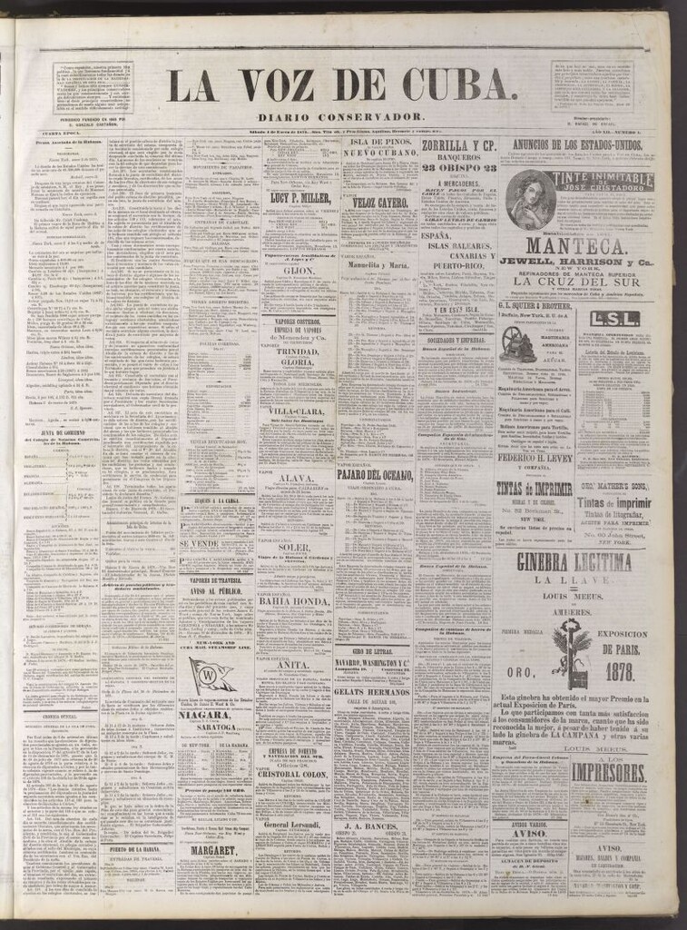 Miniatura de La Voz de Cuba: diario conservador del 4 de enero de 1879