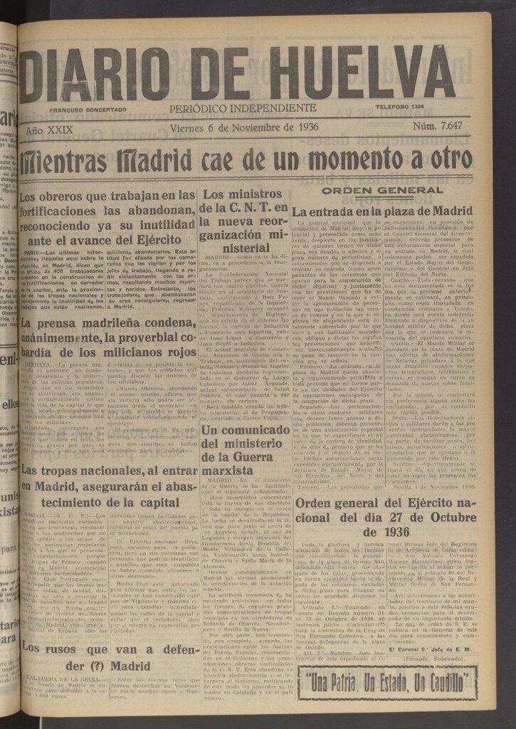 Miniatura de Diario de Huelva : periódico independiente del 6 de noviembre de 1936