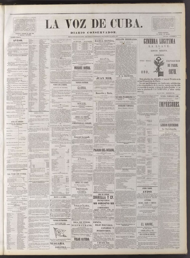 Miniatura de La Voz de Cuba: diario conservador del 9 de enero de 1879