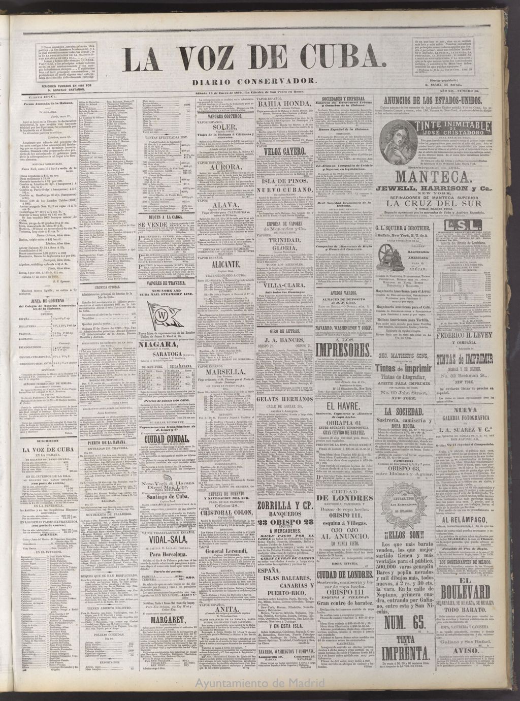 Miniatura de La Voz de Cuba: diario conservador del 18 de enero de 1879