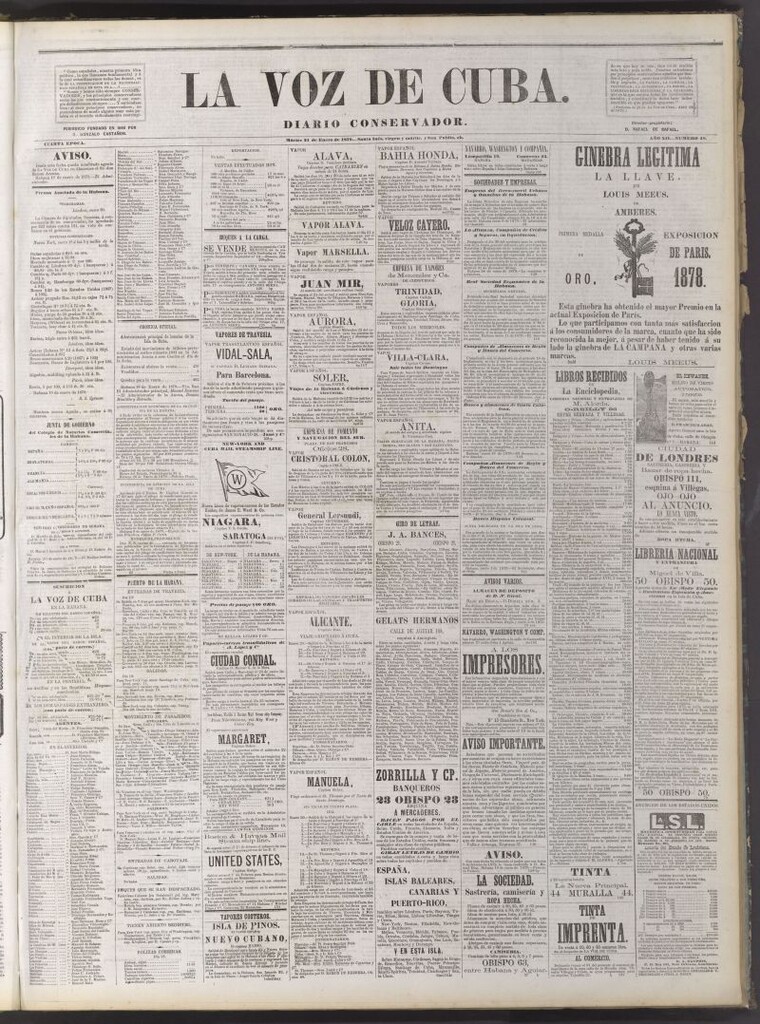 Miniatura de La Voz de Cuba: diario conservador del 21 de enero de 1879