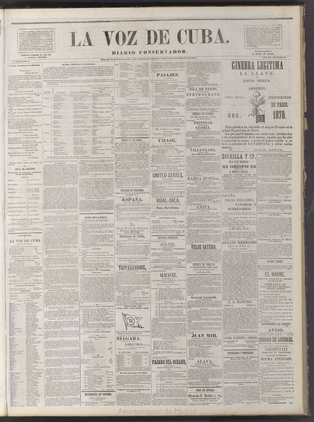 Miniatura de La Voz de Cuba: diario conservador del 29 de enero de 1879