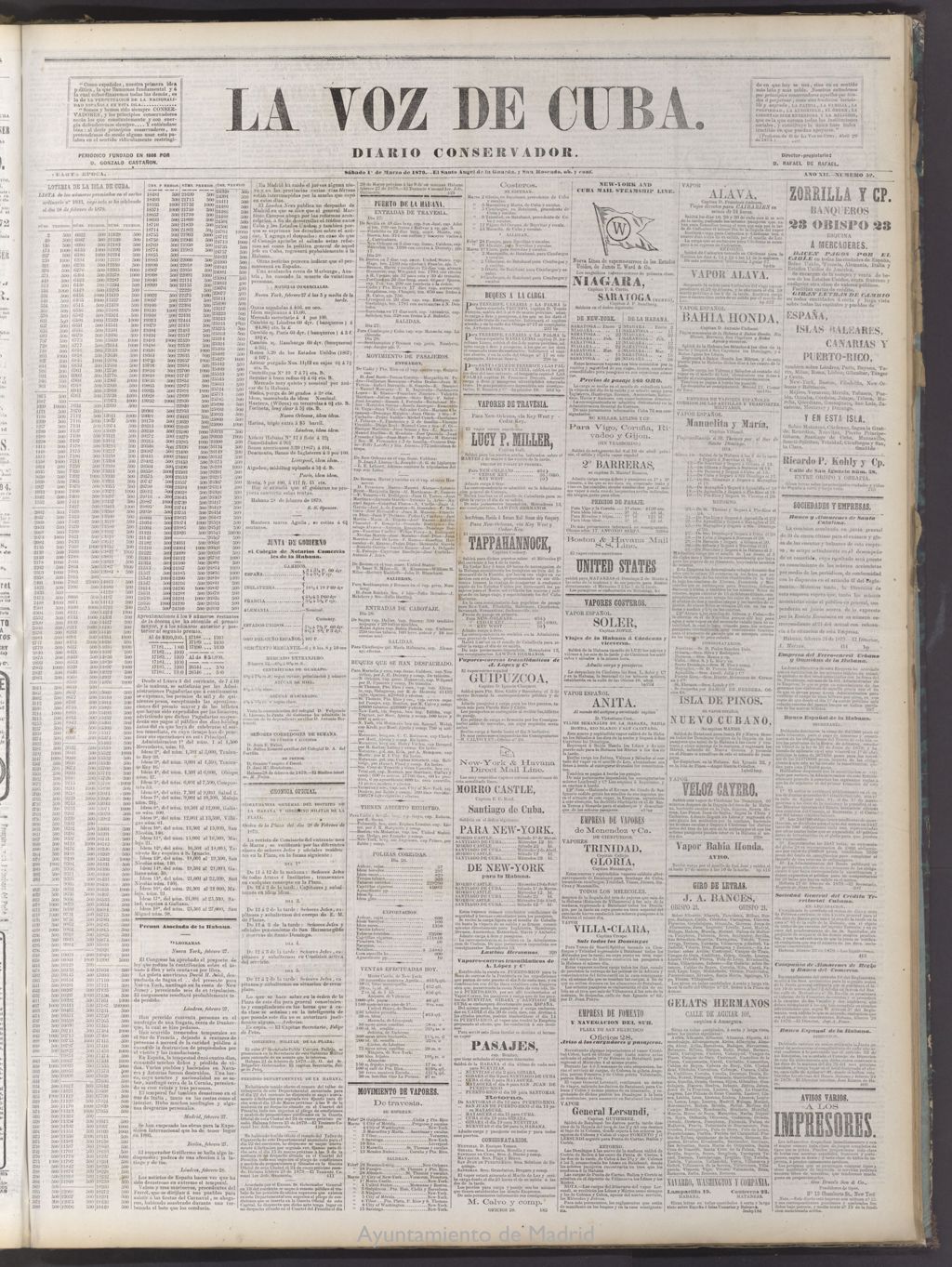 Miniatura de La Voz de Cuba: diario conservador del 1 de marzo de 1879