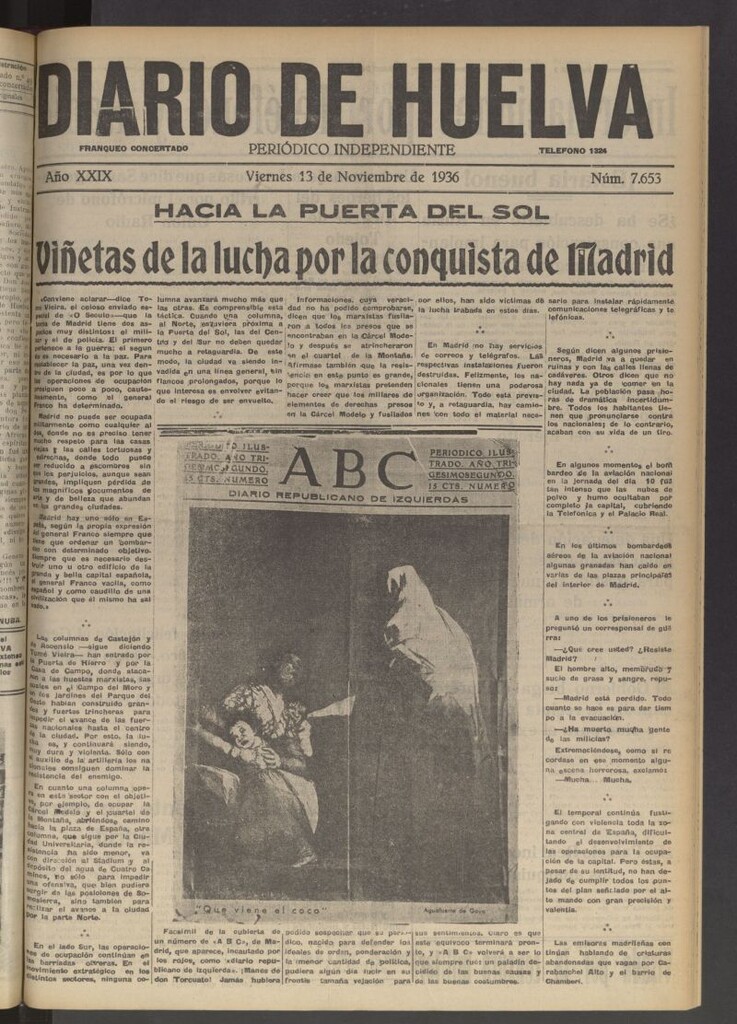 Miniatura de Diario de Huelva : periódico independiente del 13 de noviembre de 1936