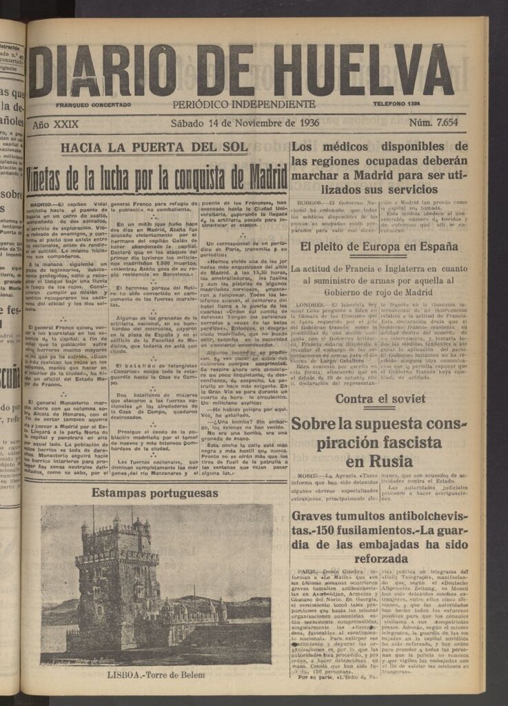 Miniatura de Diario de Huelva : periódico independiente del 14 de noviembre de 1936