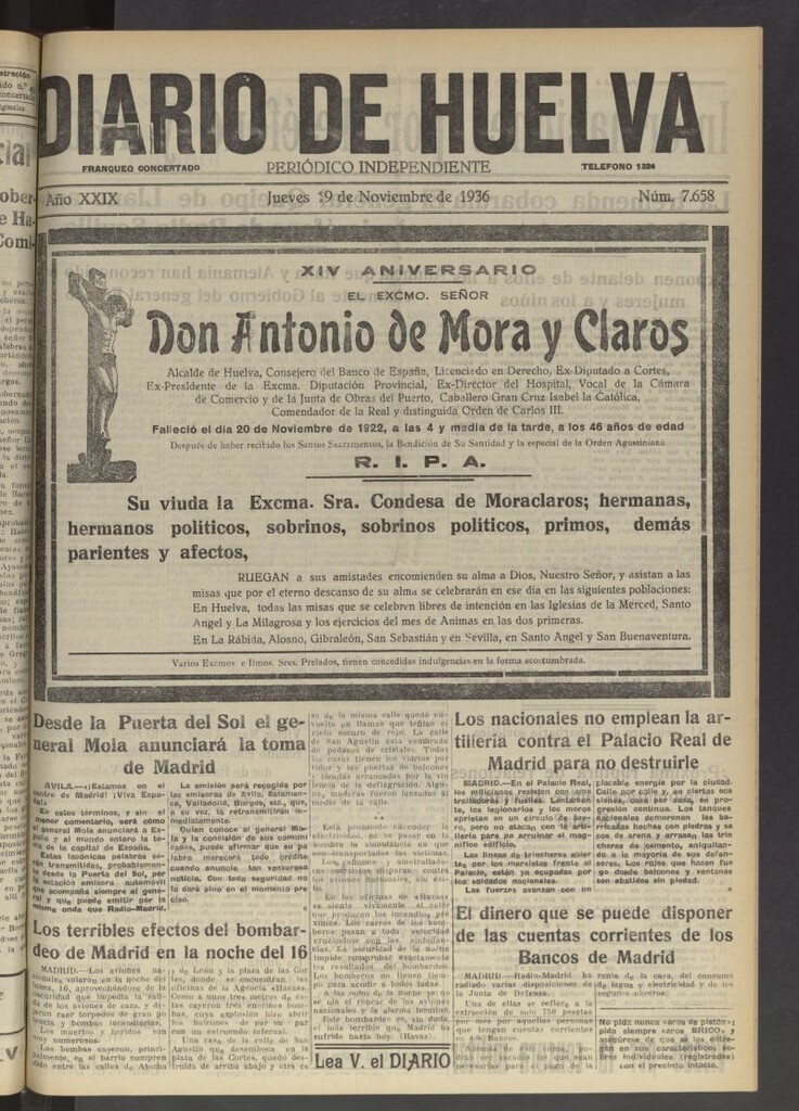Miniatura de Diario de Huelva : periódico independiente del 19 de noviembre de 1936